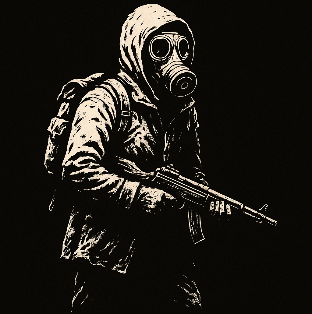 Överlevare i gasmask – stämningsbild för Slakt på Öland Mark III
